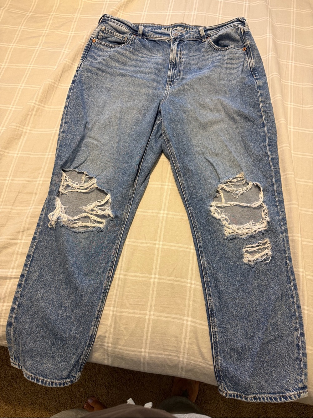 American Eagle Outfitters Light Blue Ripped Straight-Leg Jeans